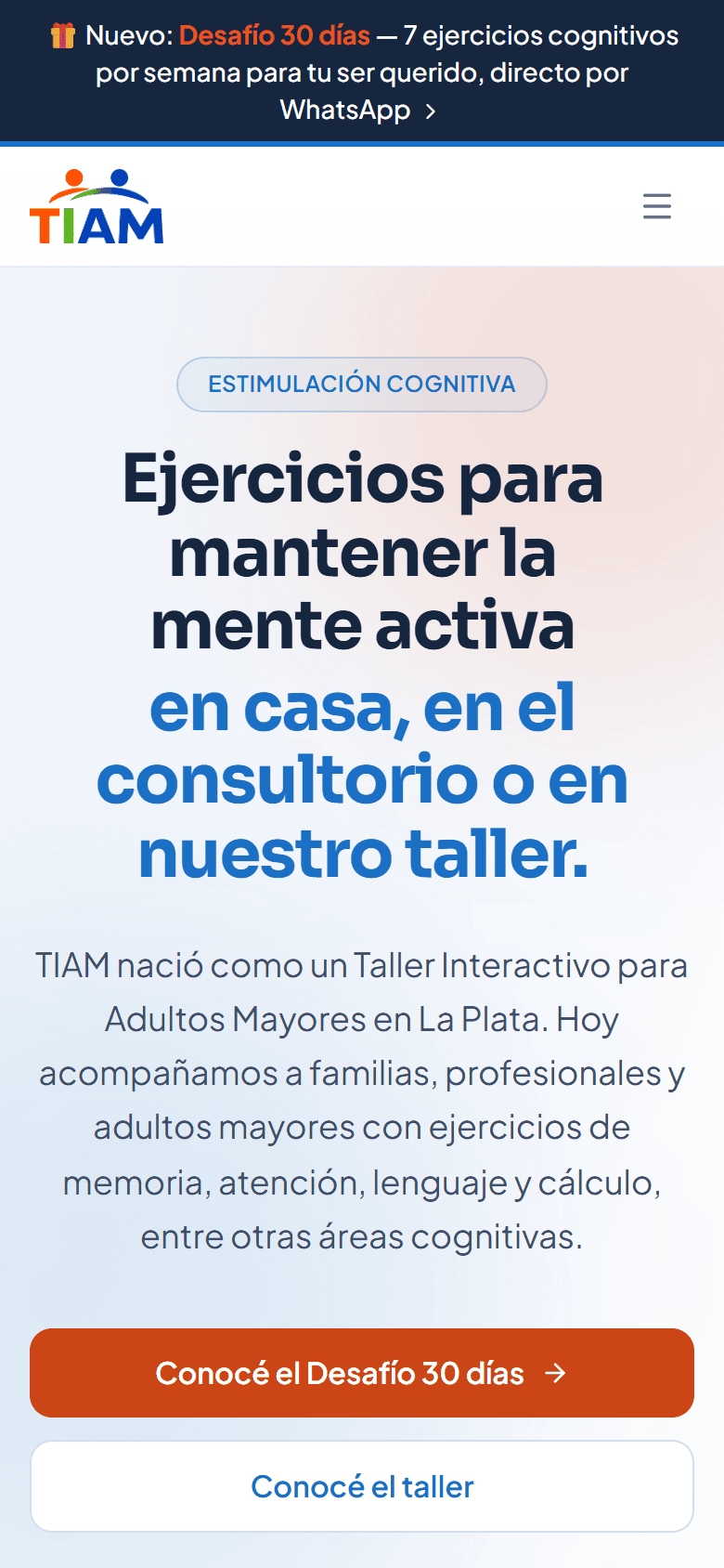 El sitio de TIAM visto en un celular.